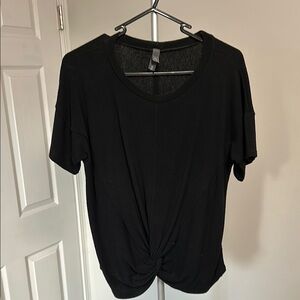 Alya Black Relaxed Tie Front Short Sleeve Tee